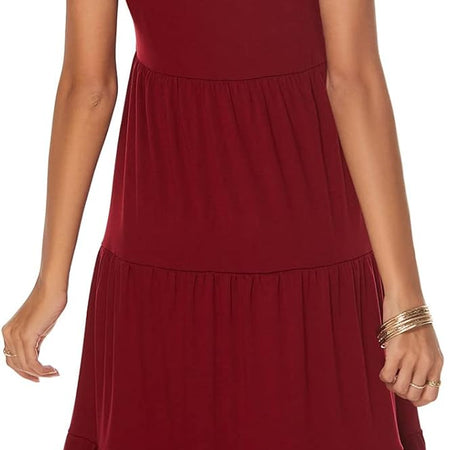 Women'S Casual Summer Tiered Midi Dress Short Sleeve V-Neck Loose Cotton Ruffle Babydoll Dress Boho Sundress