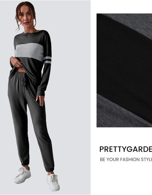Load image into Gallery viewer, Women'S Color Block 2 Piece Tracksuit Crewneck Long Sleeve Tops Long Sweatpants Outfits Lounge Sets
