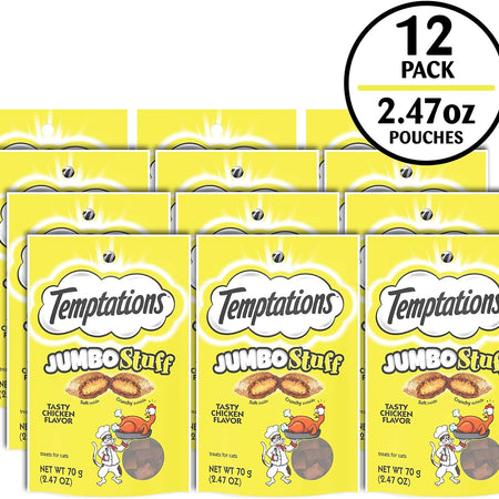 Jumbo Stuff Crunchy and Soft Cat Treats Tasty Chicken Flavor, 2.5 Oz. Pouch, Pack of 12