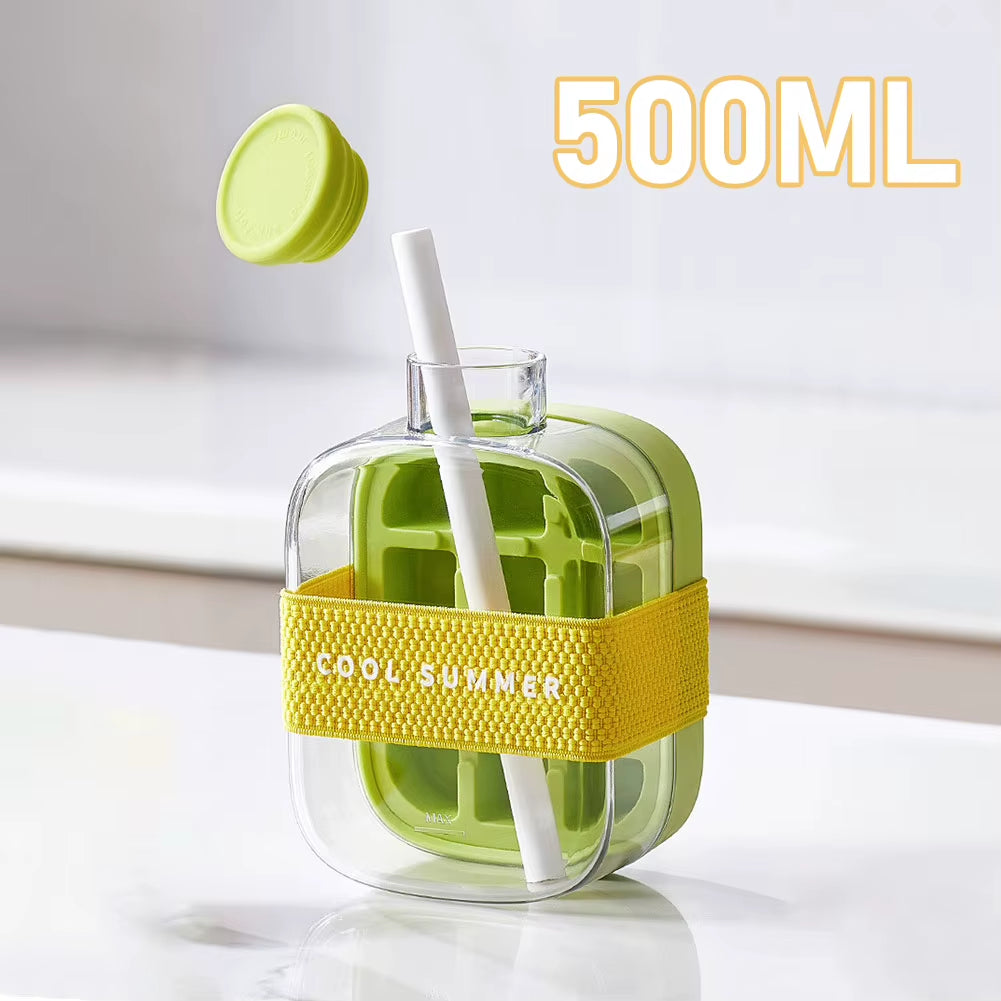 ChillSip Bottle Set – Stylish Water Bottle with Straw & Zero-Contact Ice Cube Tray