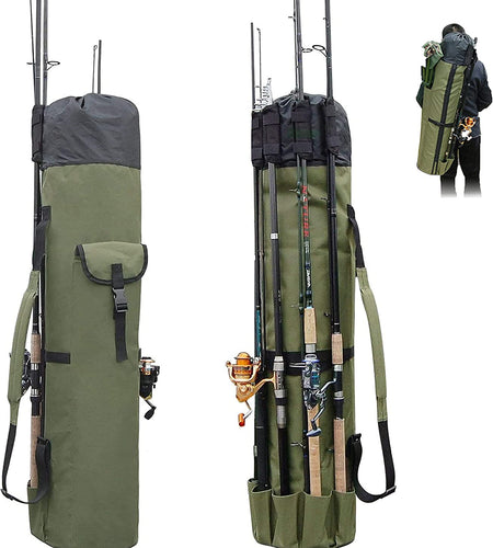 Fishing Pole Bag with Rod Holder Fishing Rod Bag Carrier Case 5 Poles Waterproof Travel Case Fishing Tackle Box Storage Bag Durable Fishing Gear Organizer Fishing Gift for Men