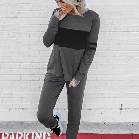 Women'S Color Block 2 Piece Tracksuit Crewneck Long Sleeve Tops Long Sweatpants Outfits Lounge Sets