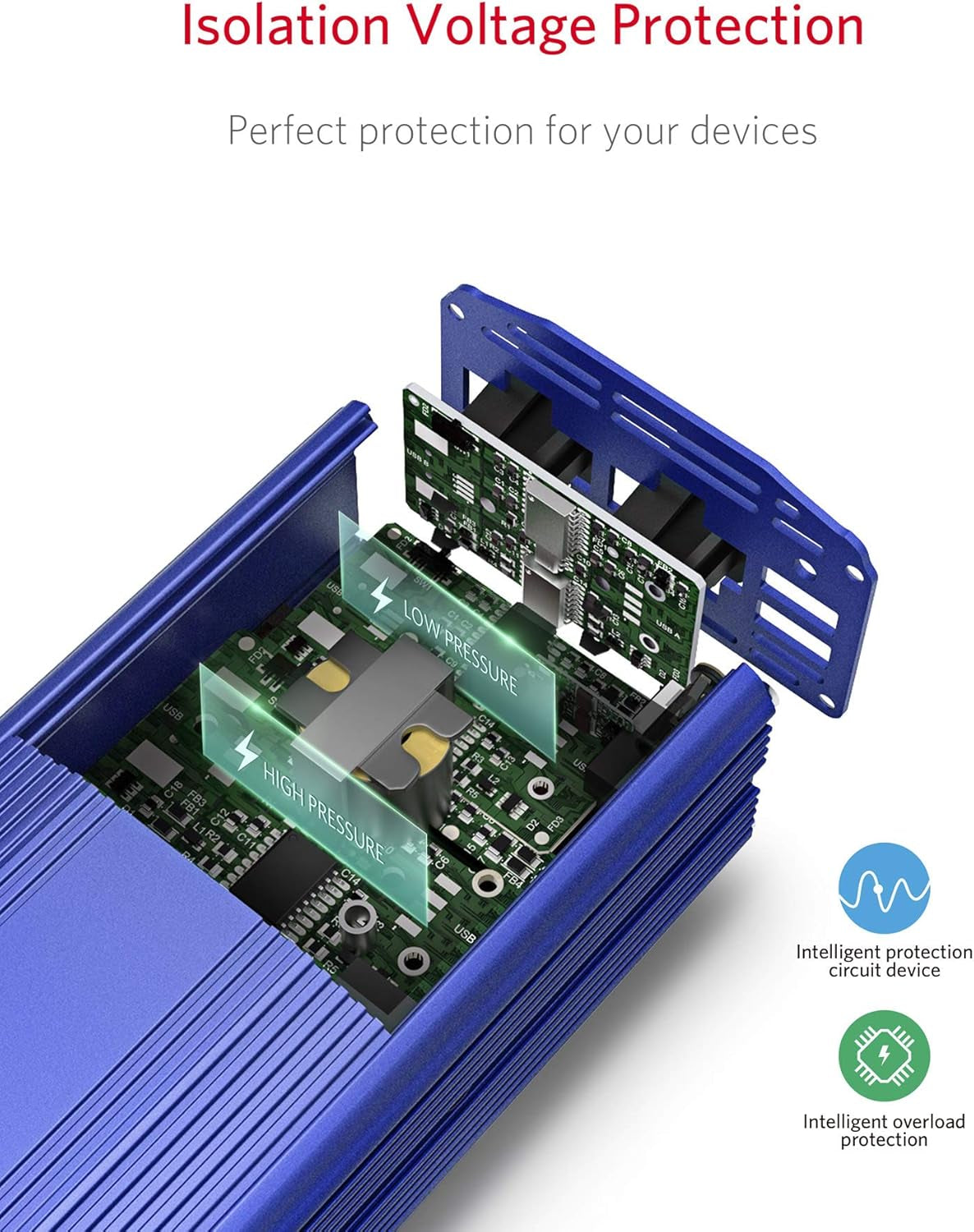 500W Power Inverter DC 12V to 110V AC Converter with 4.8A Dual USB Car Charger ETL Listed (Blue)