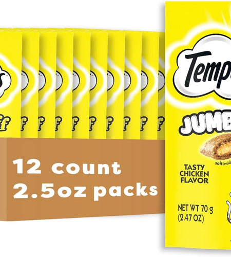 Jumbo Stuff Crunchy and Soft Cat Treats Tasty Chicken Flavor, 2.5 Oz. Pouch, Pack of 12