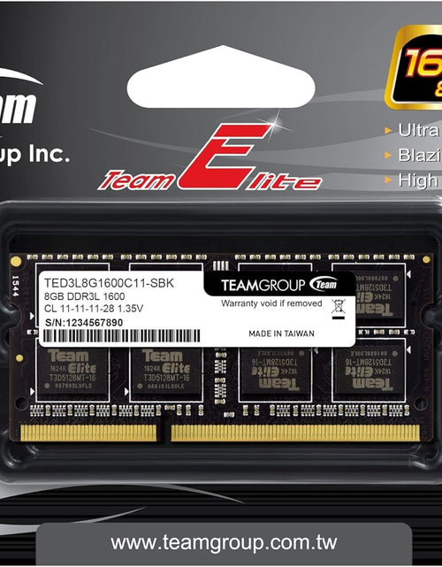 Load image into Gallery viewer, Elite DDR3L 8GB Single 1600Mhz PC3-12800 CL11 Unbuffered Non-Ecc 1.35V SODIMM 204-Pin Laptop Notebook PC Computer Memory Module Ram Upgrade - TED3L8G1600C11-S01
